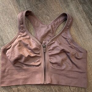 Women's Mauve Zip-Front Sports Bra